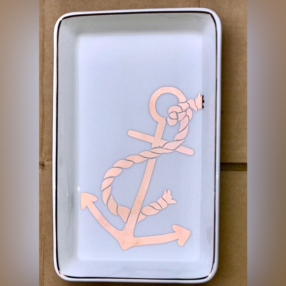 Vintage J. CREW Gold Trim White Porcelain Rope & Anchor Ceramic Trinket Key Dish - Picture 3 of 10